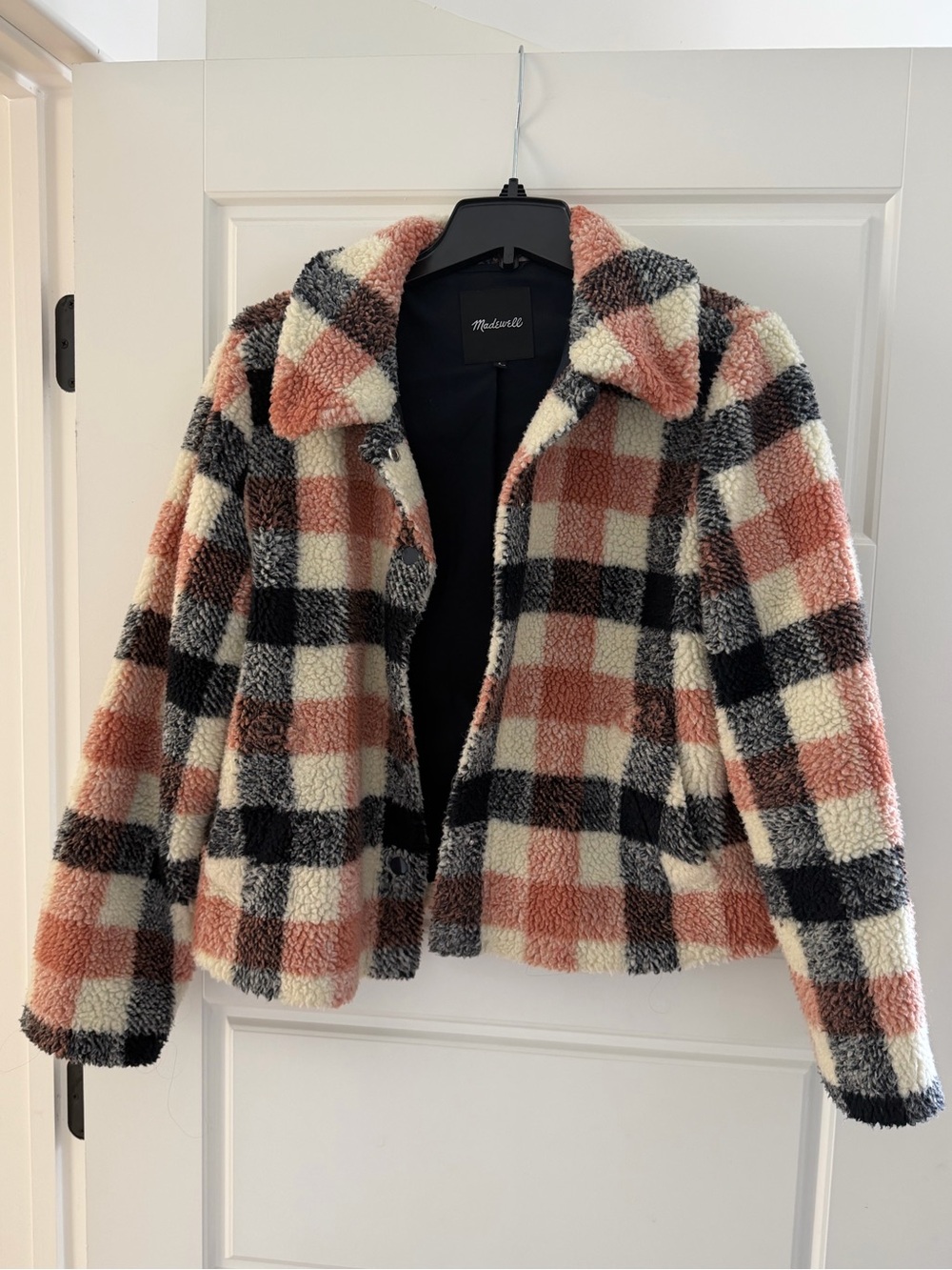 Madewell Pink, Cream & Black Plaid Teddy Jacket